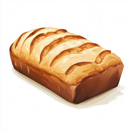 loaf of bread with a crusty top, isolated on white background, perfect for bakery or food design themes. raster colorful illustration.の写真素材