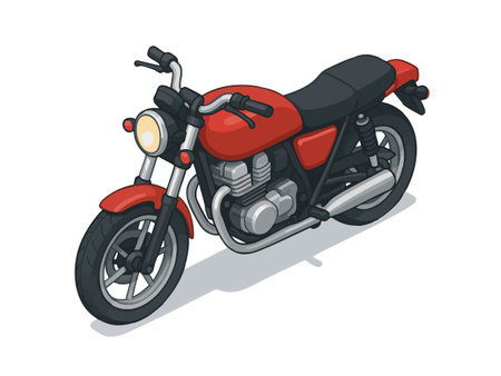 red motorcycle, ideal for transportation, automotive, or travel-themed design and content. Isometric vector colorful illustration.のイラスト素材