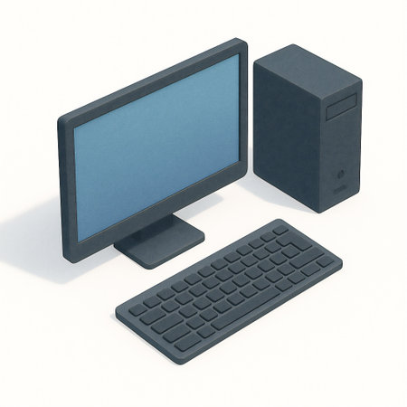 desktop PC with monitor, keyboard, and towerâperfect for tech, office, or education themes. Isometric raster colorful illustration.の写真素材