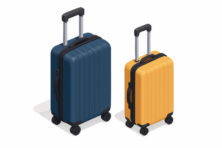 hard-shell suitcases with wheels and extended handles, ideal for representing travel or vacation themes. Isometric Generative ai vector colorful illustration.の素材