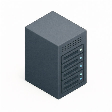 black server tower with indicator lights, ideal for data center, cloud computing, or web hosting...