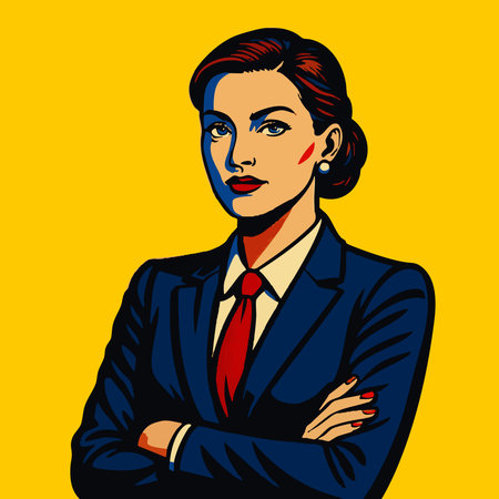 female professional in formal attire, symbolizing leadership, authority, and empowerment. Generative ai vector colorful pop art illustration.の素材