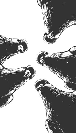 pigeons looking down, humorous visual concepts sketch engraving generative ai fictional character vector illustration. Scratch board imitation. Black and white image.の素材