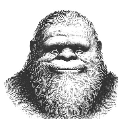 Bigfoot Yeti or Sasquatch creature, created in a vintage engraving style. sketch engraving fictional...