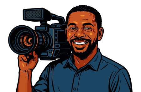 man filming with a professional video camera, ideal for media and production themes. raster colorful pop art illustration.の写真素材