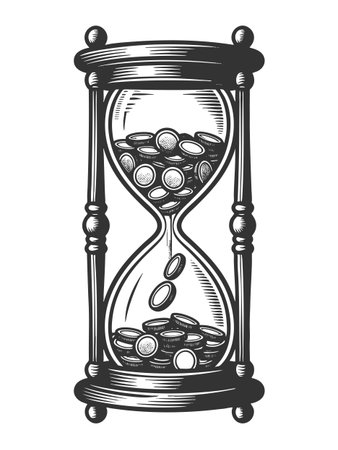 hourglass filled with coins, representing the concept of time as money and financial urgency sketch...