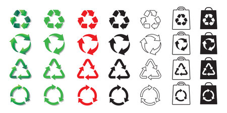 Biodegradable, compostable, recyclable icon set. Set of arrow recycle.Rounded angles. Recycled signs illustration isolated on white background. Vector illustrationのイラスト素材