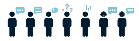 Communication icons set. People with clouds of thought words emotions. containing thoughts, conversation, emotions, questions and answers, support and community development iconsのイラスト素材