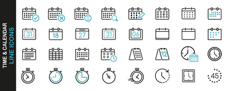 Calendar set. Set of calendar symbols. Meeting Deadlines icon. Thin line design. Line with Editable strokeのイラスト素材