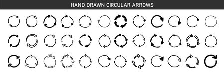 Set of circle arrows. Hand drawn circle arrows. Black loading symbol. circular arrow icon, refresh, reload arrow icon symbol signのイラスト素材