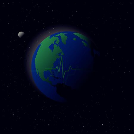 Vector illustration of a cardiogram at the background of the Earth.のイラスト素材
