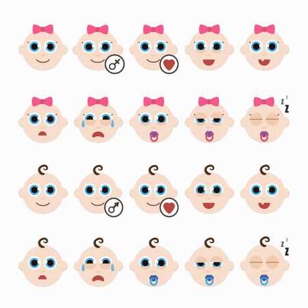 Set of cute baby emoticons. Vector illustration.のイラスト素材