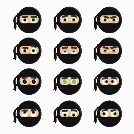 Set of cute ninja emoticons. Vector illustration.のイラスト素材