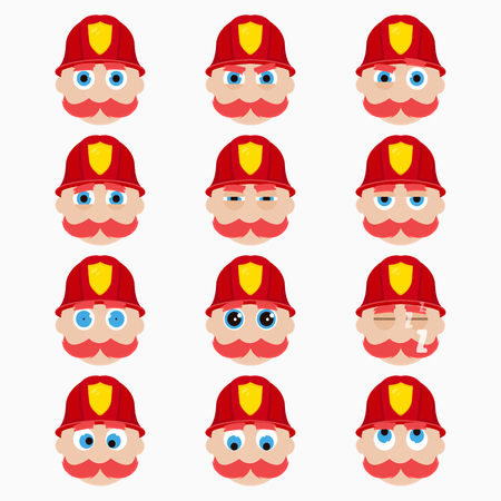 Set of cute firefighter emoticons. Vector illustration.のイラスト素材