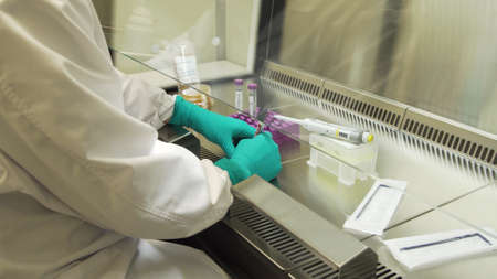 Microbiologist is conducting research and doing tests with biological samples. Scientist Scientist...
