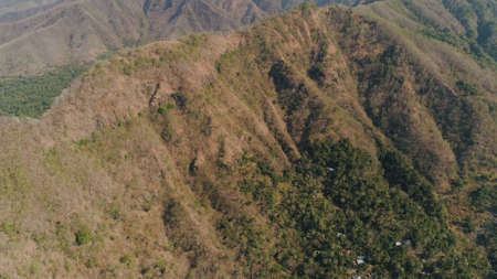 aerial view mountain landscape mountain range with high cliffs. Mountains covered with trees and...
