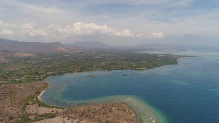 sea coast with tropical beach. aerial seascape tropical landscape, sea, boats on the surface water....