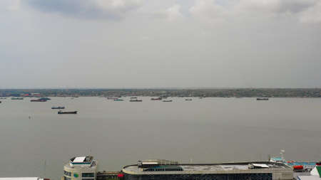 aerial view cargo and passenger seaport with ships Tanjung Perak, surabaya, indonesia. cargo and...