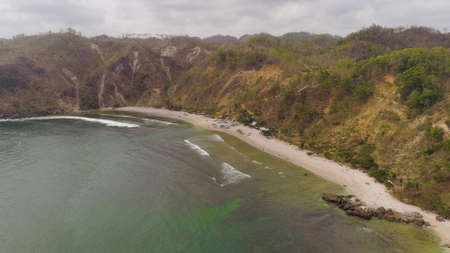 aerial seascape sand beach with turquoise water. Seascape, ocean and beautiful beach. Java Indonesia...