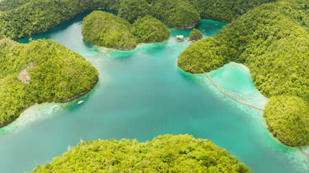Aerial view of Sugba lagoon. Beautiful landscape with blue sea lagoon, National Park, Siargao Island, Philippines. Summer and travel vacation concept.の写真素材