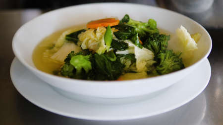 vegetable soup cap cay in bowl. traditional Asian soup cap cayの写真素材