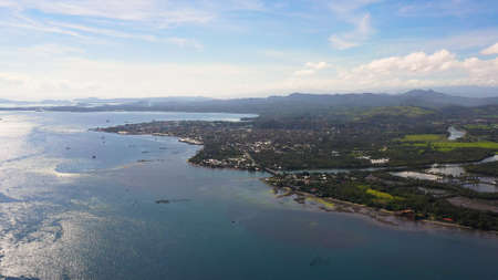 Panorama of the city of Surigao against the background of the sea and mountains. Surigao City,...