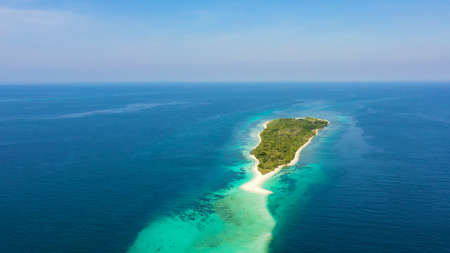 Aerial view of Seascape with beautiful beach and tropical island Little Santa Cruz. Zamboanga, Mindanao, Philippines.の写真素材
