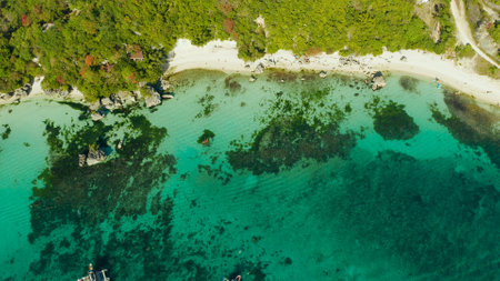 Tropical lagoon with turquoise water and white sand beach Boracay, Philippines.の写真素材