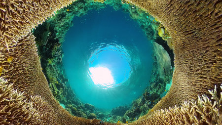 Tropical underwater sea fish. Colourful tropical coral reef. Scene reef. Philippines.