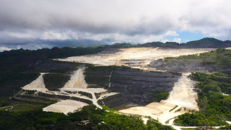 Limestone quarry for the construction industry in the mountains. Bohol, Philippines.