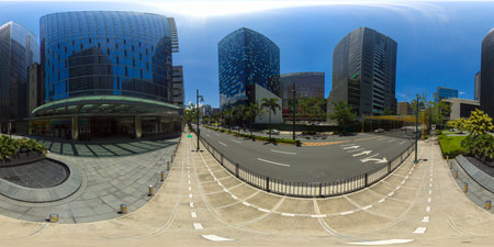 January 5 2020: A Manila: Skyscrapers and modern buildings in Manila city. Philippines. Bonifacio Global City. Travel vacation concept. 360VR Video. 8k Video.のeditorial素材