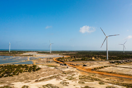 Group of windmills for renewable electric energy production. Kalpitiya, Sri Lanka. Wind Power...