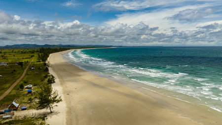 Tropical landscape with a beautiful beach. Kimihang beach. Borneo, Sabah, Malaysia.