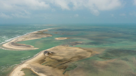Islands and shallows in the sea. Adams Bridge. Sri Lanka.の写真素材