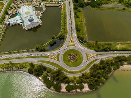 Top view of mosque Bandaraya Kota Kinabalu is the second main mosque in Kota Kinabalu. Sabah,...