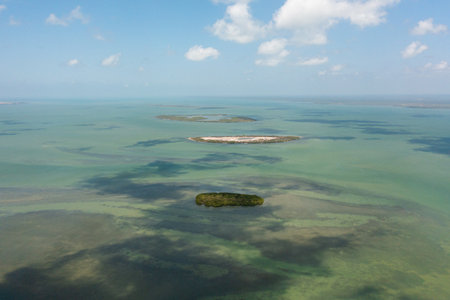 Aerial view of Tropical islands in the bay. Seascape: Coastal islands in Sri Lanka.の写真素材