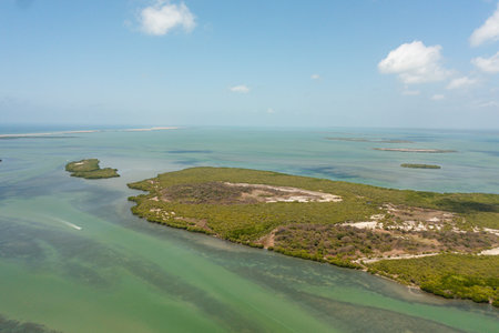 Aerial drone of Tropical islands in the Dutch bay. Seascape in Sri Lanka.の写真素材