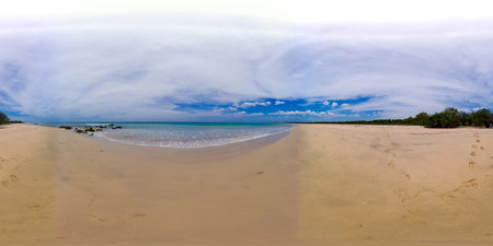 Sandy beach and turquoise water. Sri Lanka. 360 panorama VR.