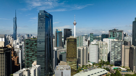 Kuala Lumpur, Malaysia - September 11, 2022: Kuala Lumpur downtown district. Merdeka Tower, Menara...