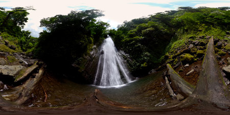Waterfall in the jungles. Pulang-Tubig Falls. Negros, Philippines. 360 panorama.