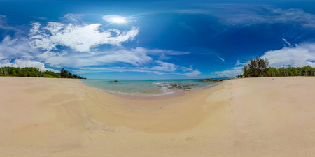 Tropical landscape with beautiful sandy beach. Borneo, Malaysia. Tindakon Dazang Beach. 360-Degree...