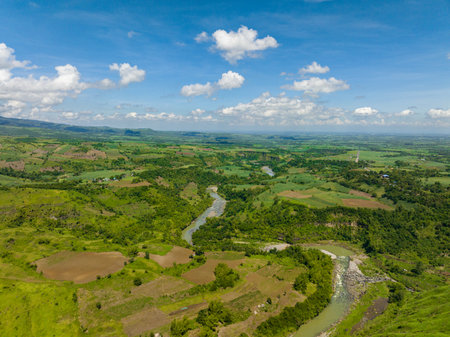 Aerial drone of river in a canyon on the island of Negros. Philippines.の写真素材