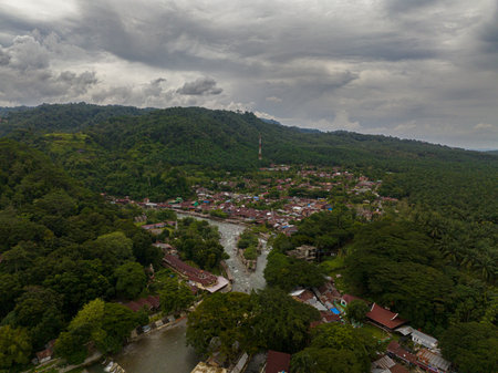 Bukit Lawang view from above is a popular tourist destination located in rainforest. Sumatra,...