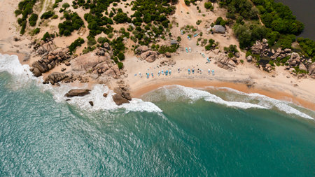 Fishing boats on the sandy beach. Tropical beach scenery. Sri Lanka.の写真素材