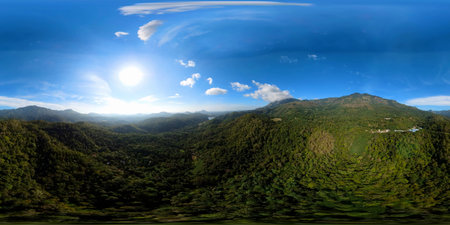 Aerial drone of the valley in the mountain province. Sri Lanka, VR 360.