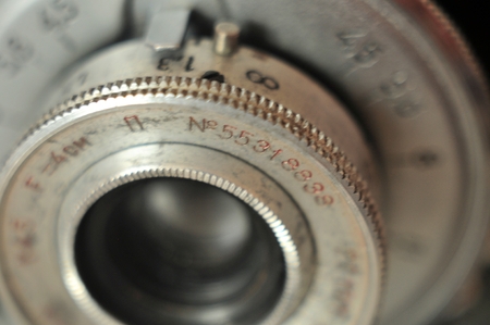 Old camera lens, front view, close-up, blur effectの写真素材
