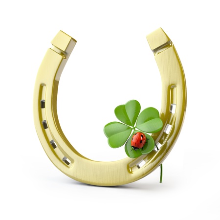 Lucky symbols : horse-shoe ,  four-leaf clover and ladybugの写真素材