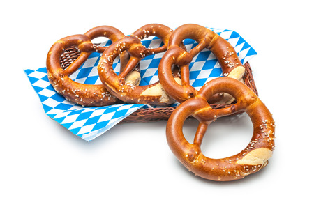 Appetizing bavarian pretzels isolated on white background