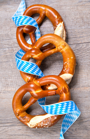 Bavarian Pretzels with ribbon, Oktoberfestの写真素材