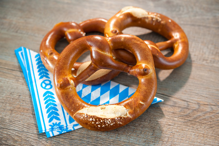 Group of Bavarian pretzels on napkinの写真素材